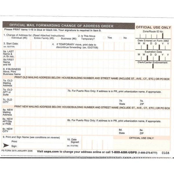 United States Post Office Change Of Address Printable