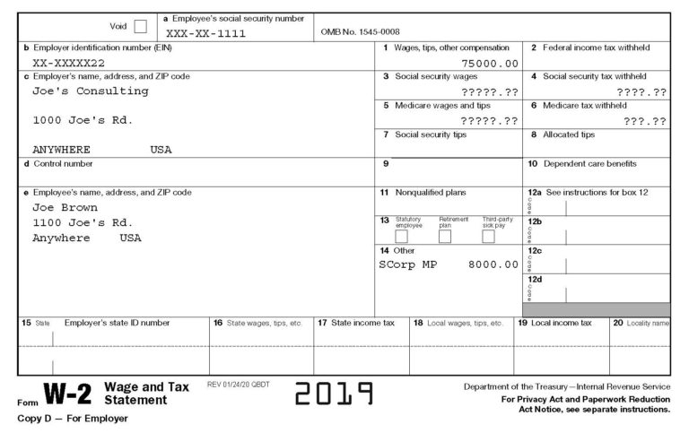 W2 Form Sample Tax Year 2019 CPA Certified Public Accountant Income 