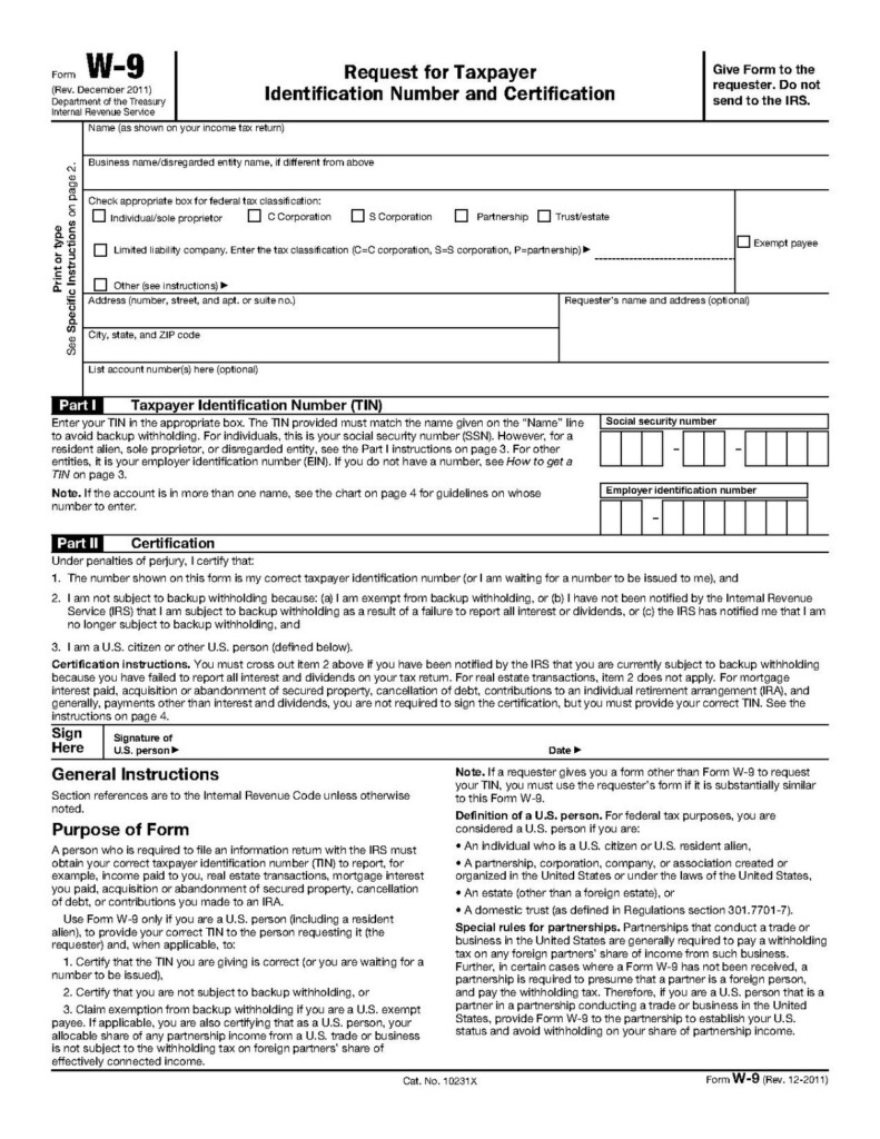 W9 Form Printable 2017 Free Free Printable