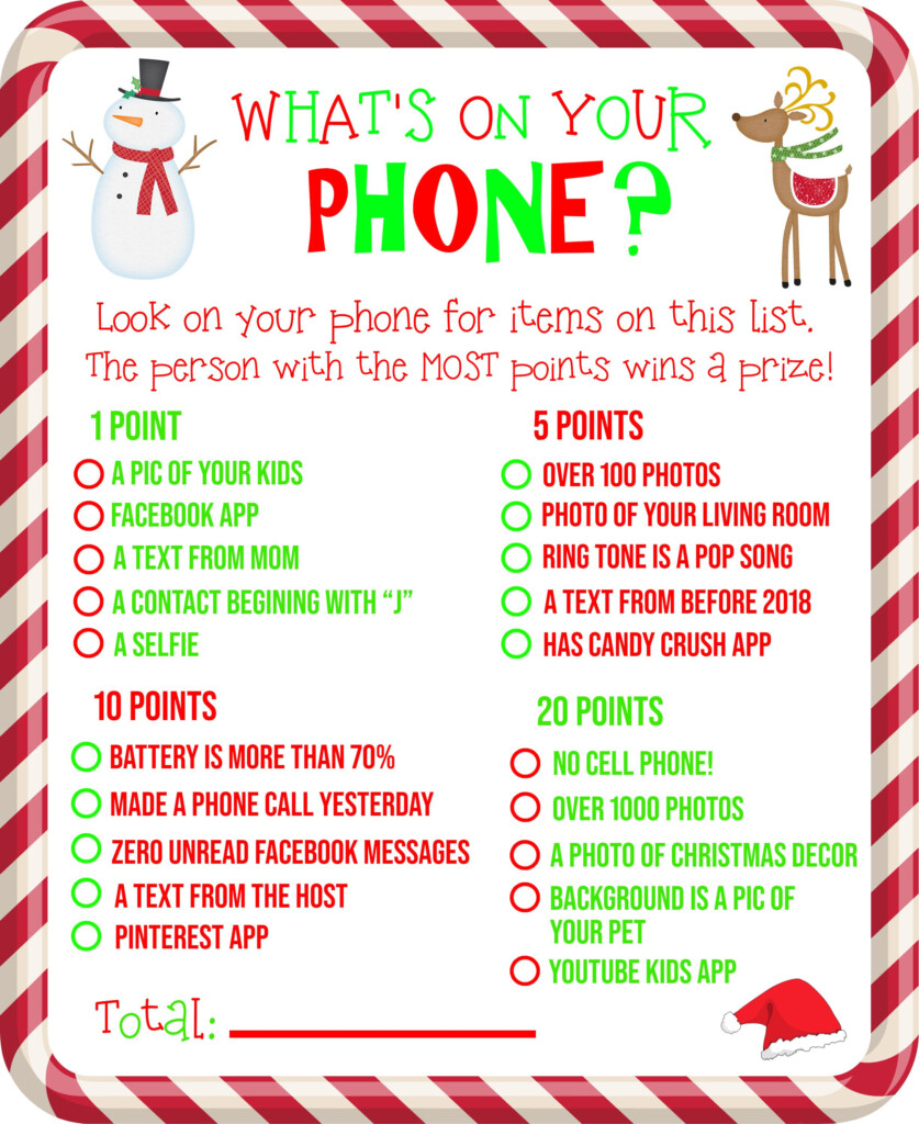 What s On Your Phone Christmas Party Game Printable Christmas Party 