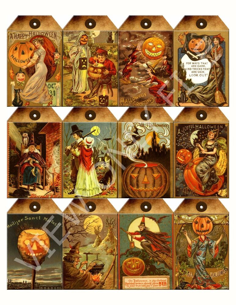 12 Grungy Halloween Hang Tags Scrapbooking Paper Crafts 18 EBay