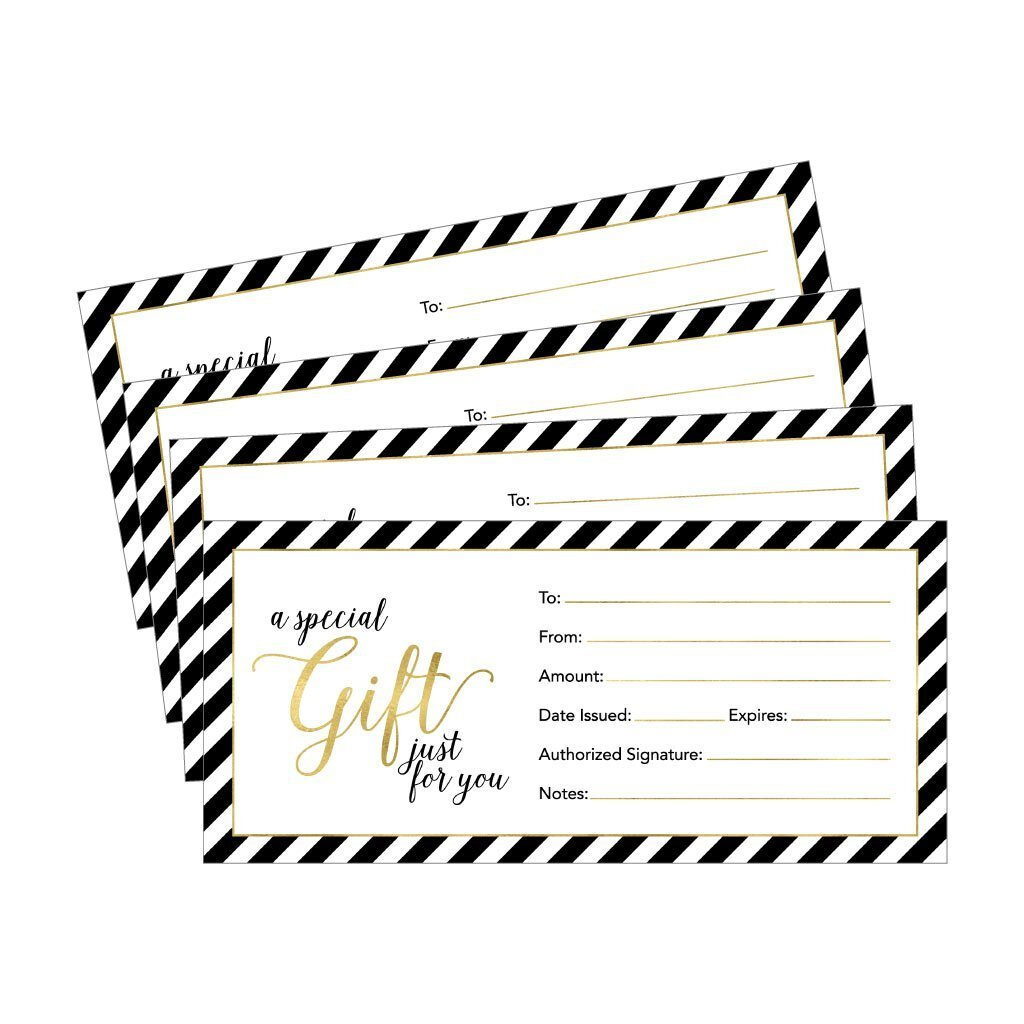 25 4x9 Cute Blank Gift Certificate Cards For Business Restaurant Spa 