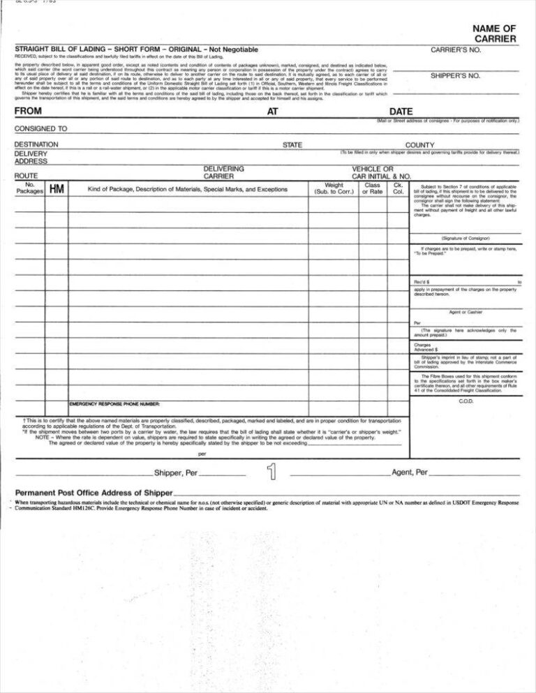 29 Bill Of Lading Templates Free Word Pdf Excel Format For Blank 