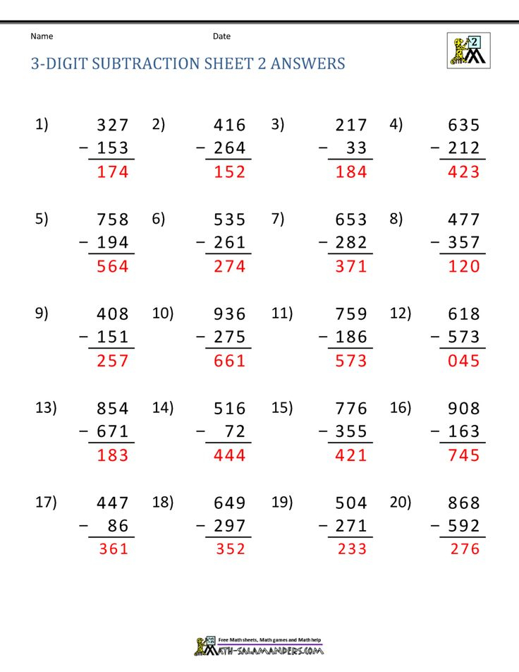 3 Digit Subtraction Sheet 2 Answers Subtraction Worksheets 