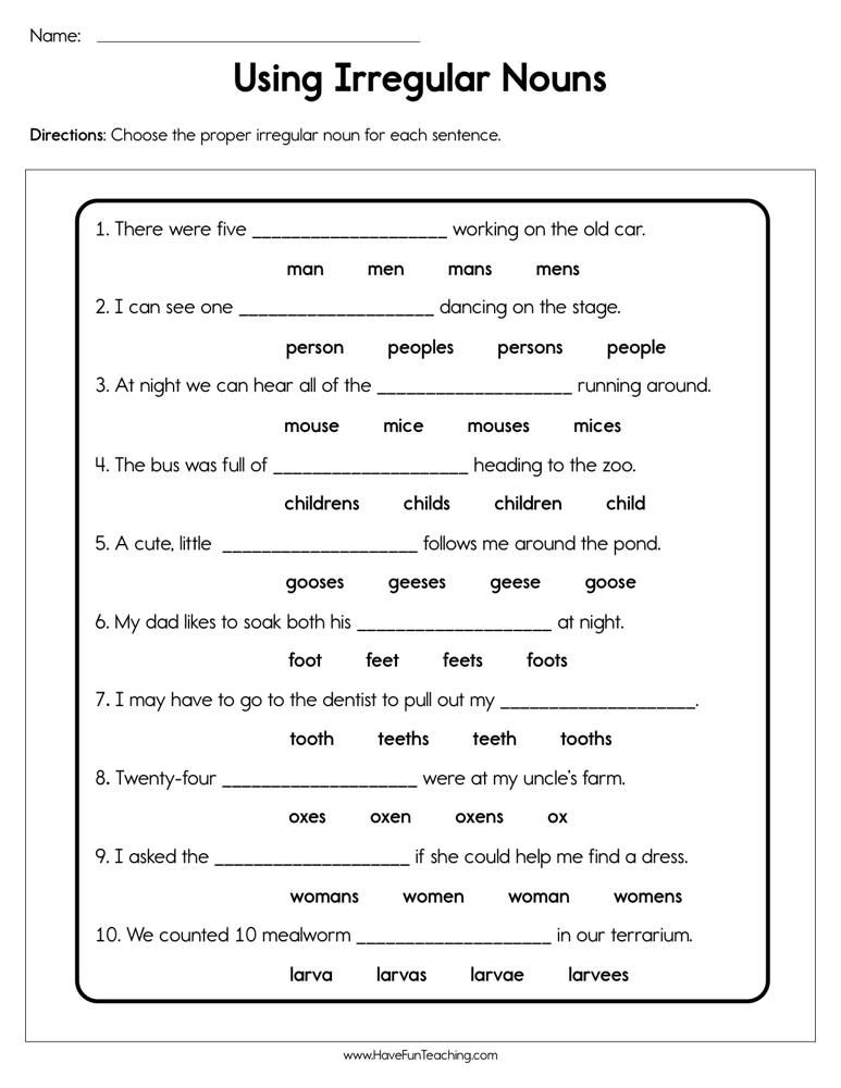  3rd Grade Noun Worksheets Printable Free NewFreePrintable