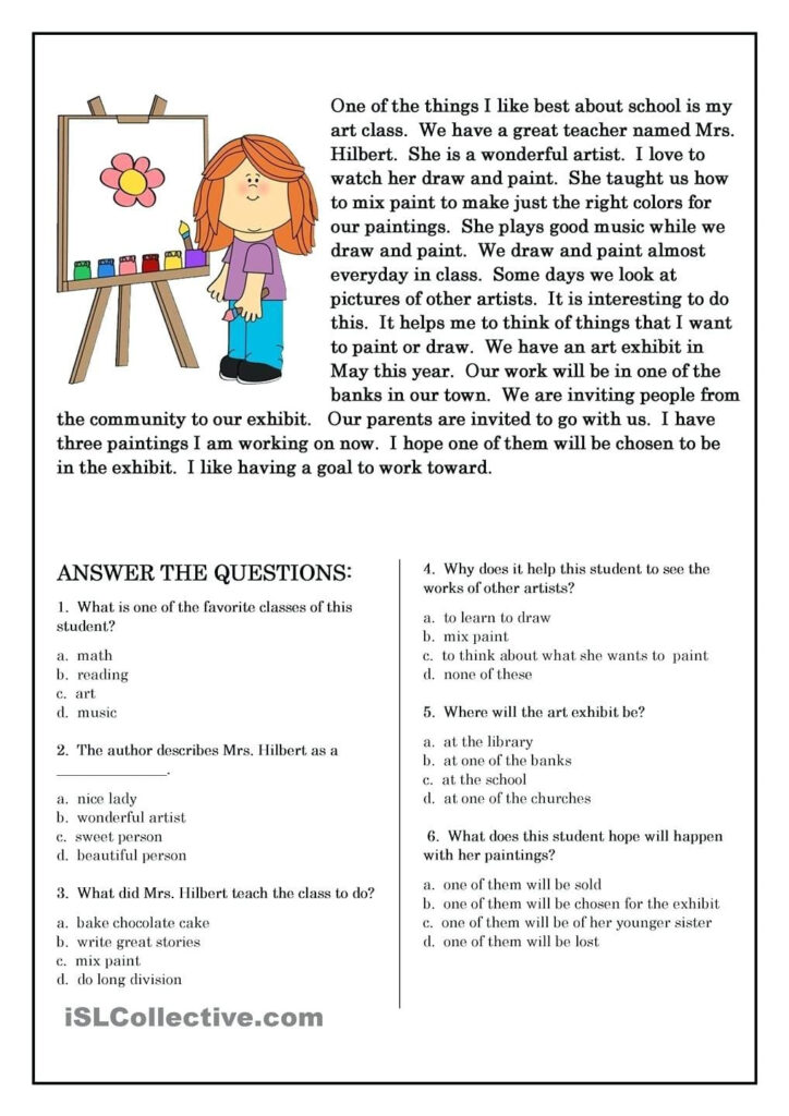 4Th Grade Reading Comprehension Worksheets Multiple Choice Db excel