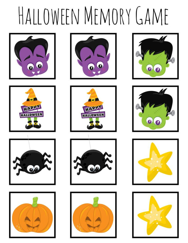 5 Best Black And White Halloween Memory Game Printable Printablee