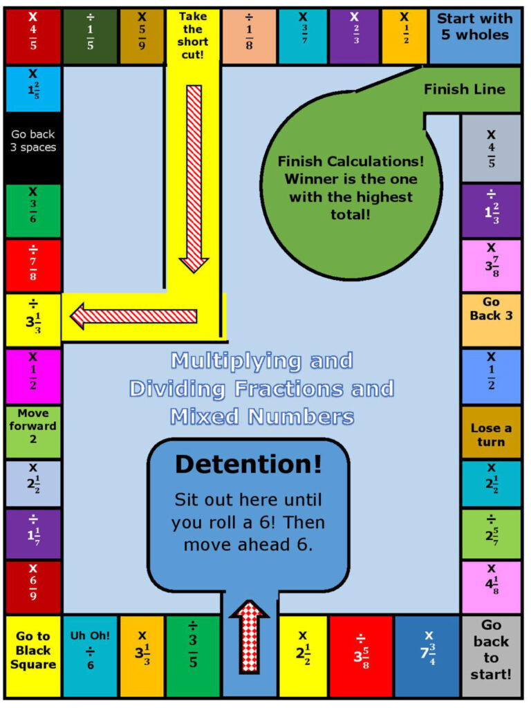 6 Printable Fraction Board Games For Multiplying And Dividing Fractions