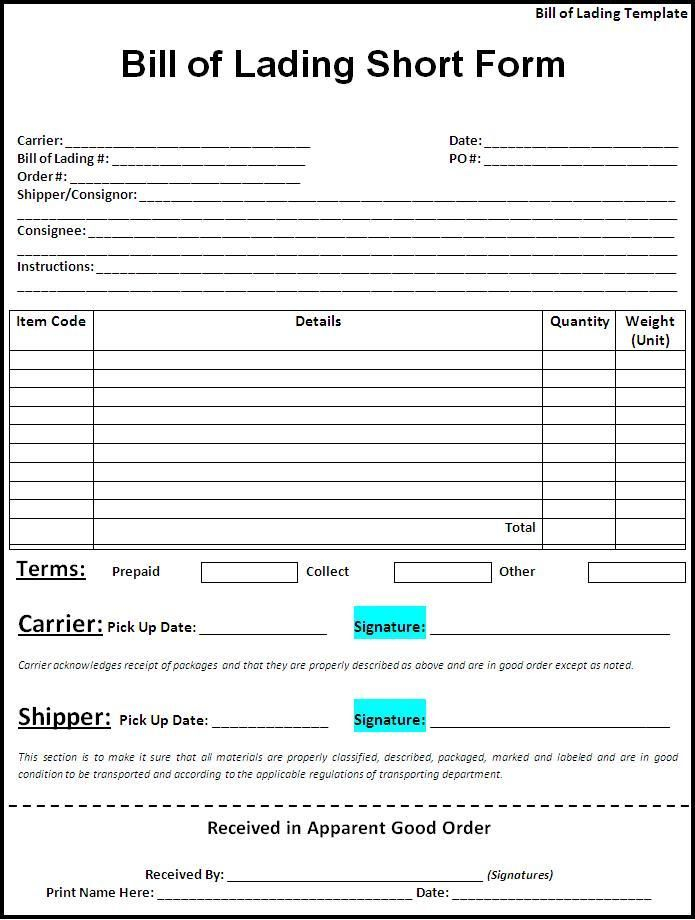 7 Bill Of Lading Templates Word Excel PDF Templates Bill Of 