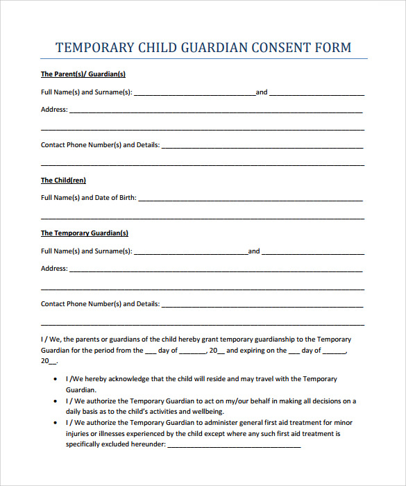 9 Temporary Guardianship Form Templates To Download Sample Templates