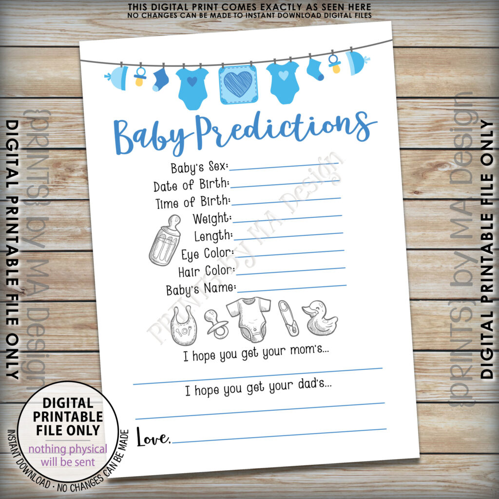 Baby Predictions Card Baby Shower Predictions Game Guess The Baby 
