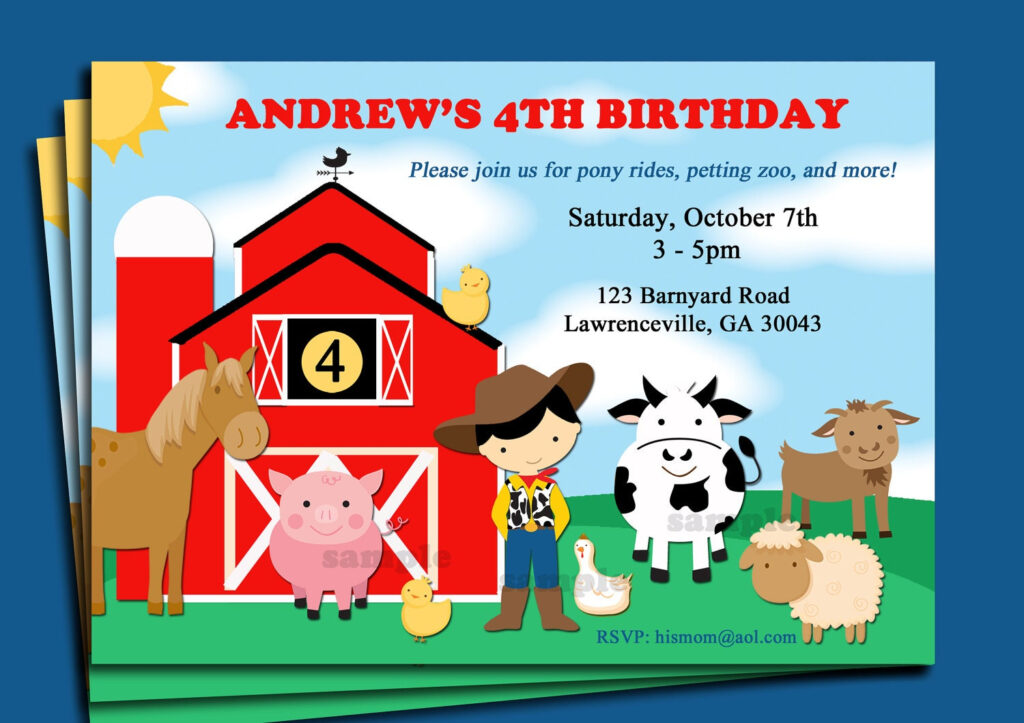 Barnyard Animal Farm Birthday Invitation Printable Or Printed
