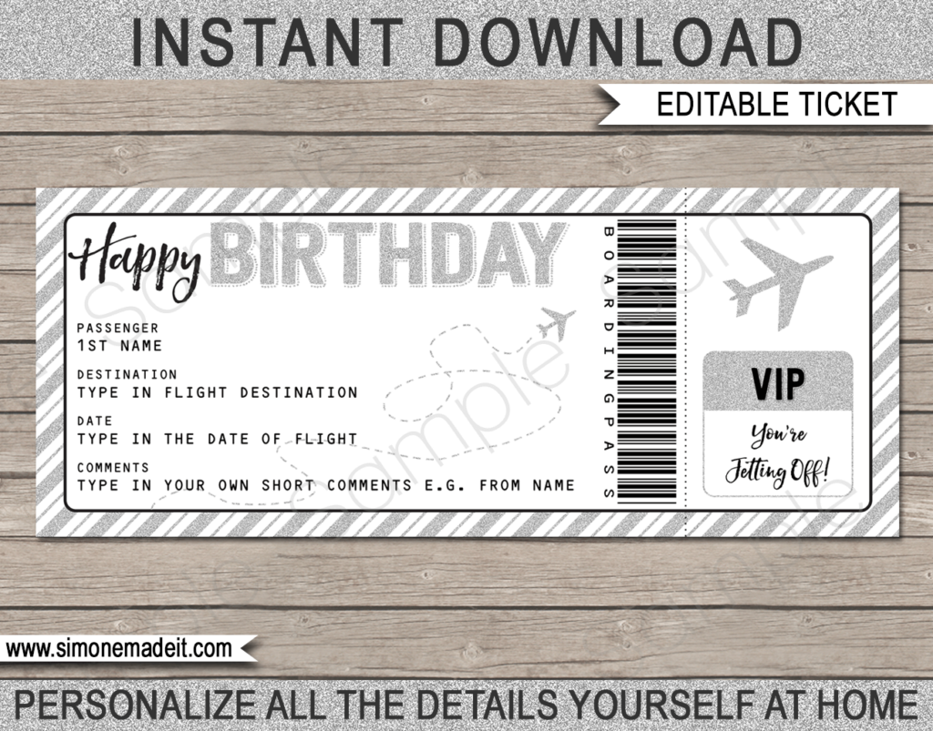 Birthday Boarding Pass Gift Ticket Template Surprise Plane Trip Reveal