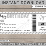 Birthday Boarding Pass Gift Ticket Template Surprise Plane Trip Reveal