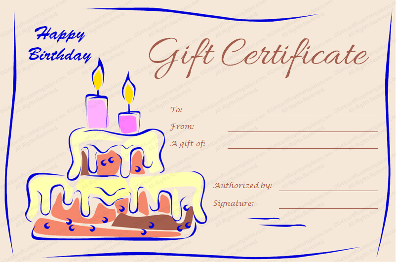 Birthday Gift Certificate Candles And Cake Doc Formats Gift 