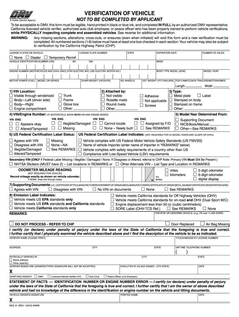 CA DMV REG 31 2012 2021 Fill And Sign Printable Template Online US 
