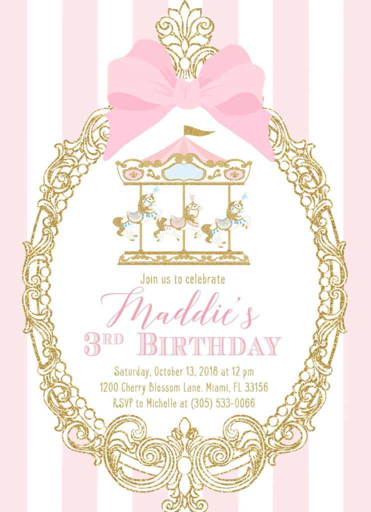 Carousel Girl Birthday Invitation Carousel Invitation Girl 1st First 