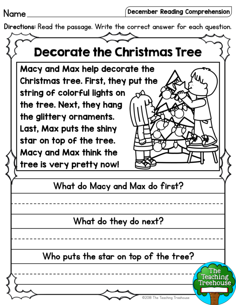 Christmas Reading Comprehension Worksheets 4th Grade 