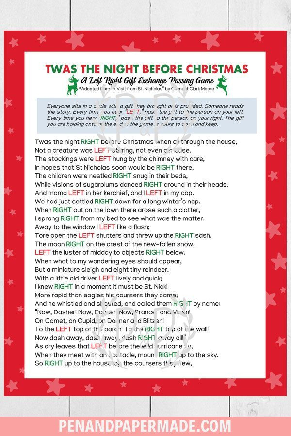 Classic Christmas Left Right Game Christmas Game Printable With Twas 