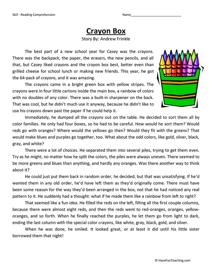 Crayon Box Fifth Grade Reading Comprehension Worksheet Reading 