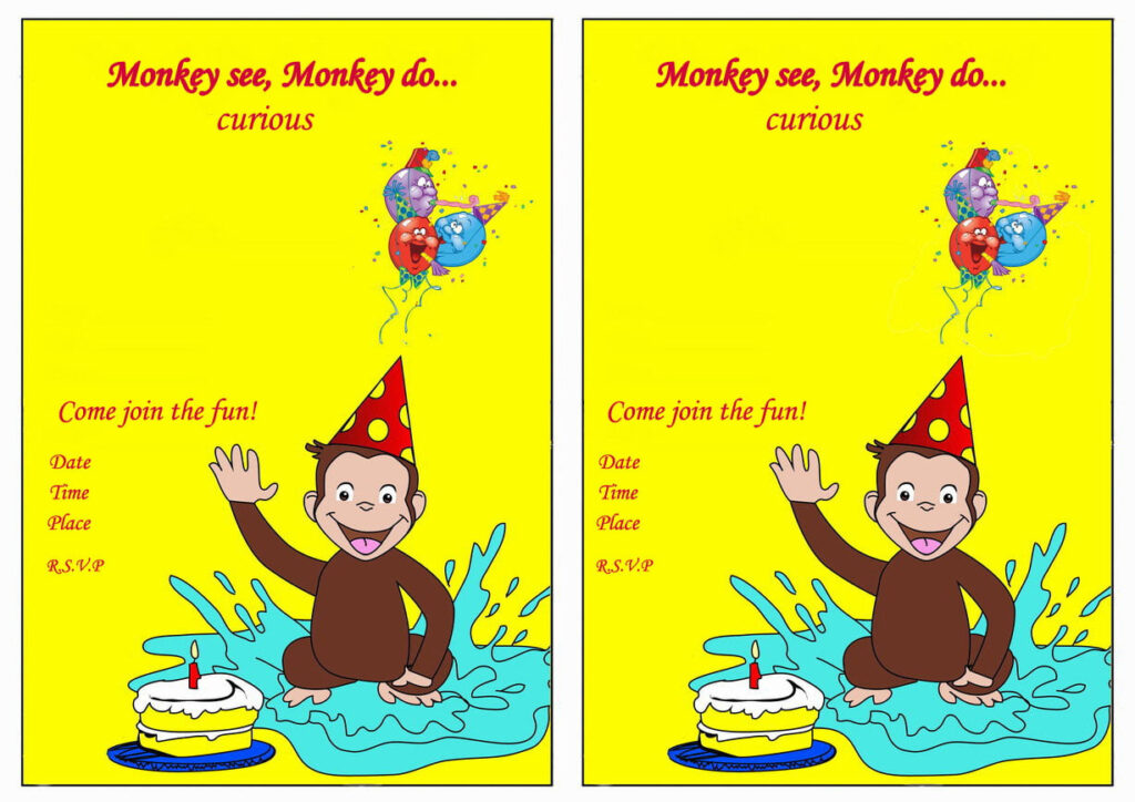 Curious George Birthday Invitations FREE Printable Birthday 