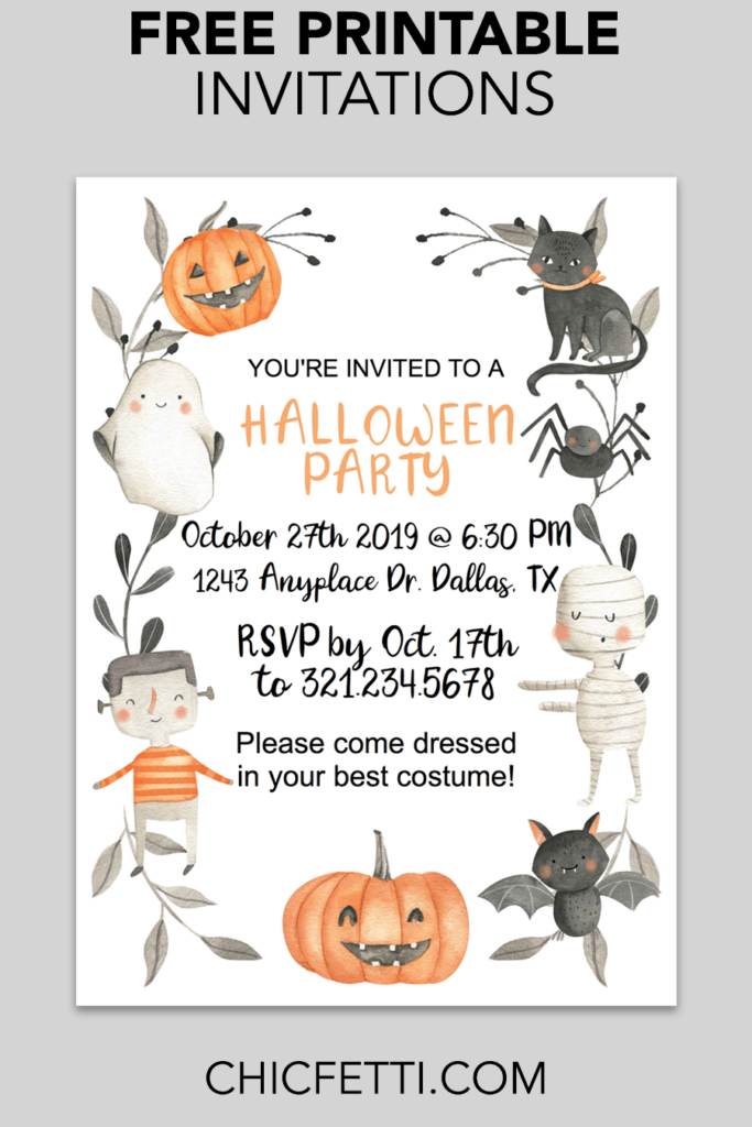 Cute Halloween Printable Invitation Free Halloween Invitations Kids 