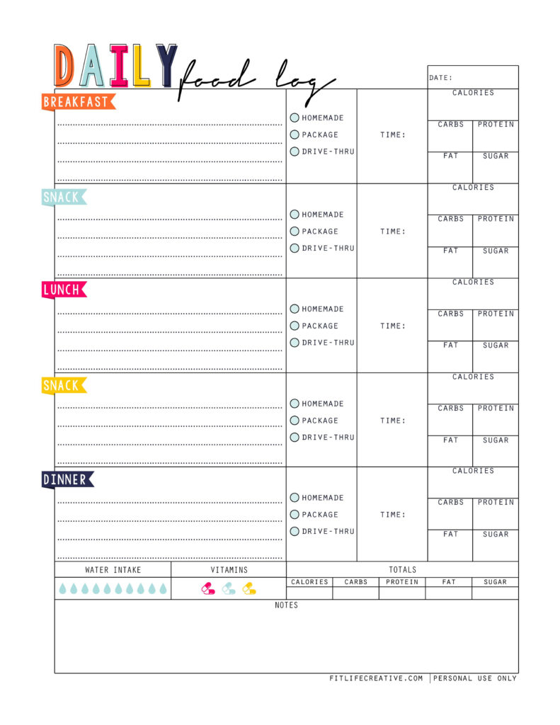 Daily Food Log Printable A Successful Health And Fitness Journey Starts 