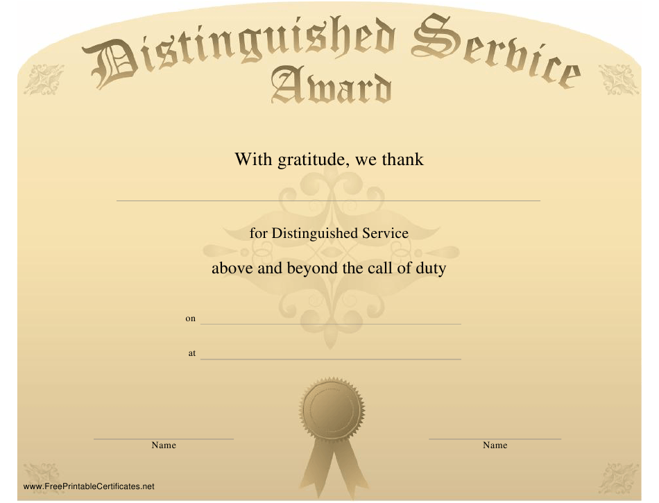 Distinguished Service Award Certificate Template Download Printable PDF 