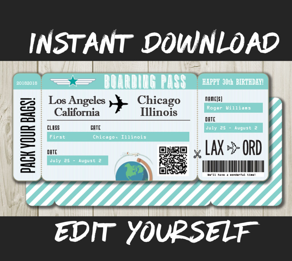 DIY Printable Editable Boarding Pass Surprise Fake Airline Etsy 