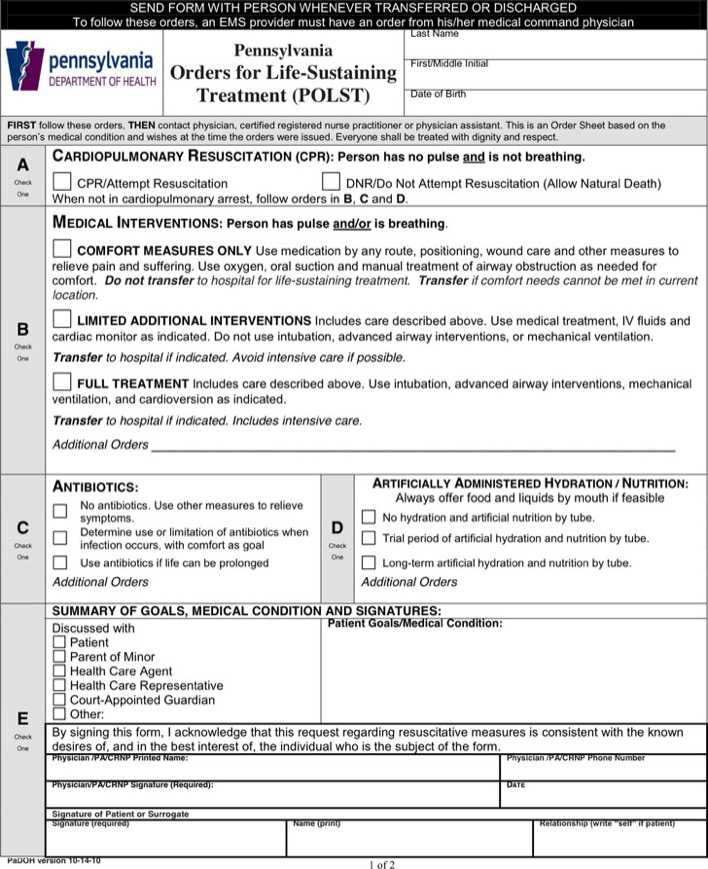 Download Pennsylvania POLST Form For Free TidyTemplates