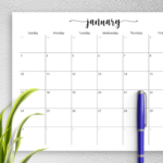 Download Printable Spacious Monthly Calendar Grid PDF