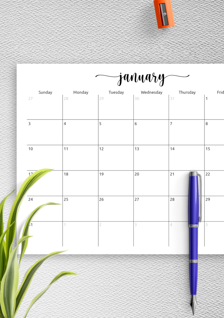 Download Printable Spacious Monthly Calendar Grid PDF