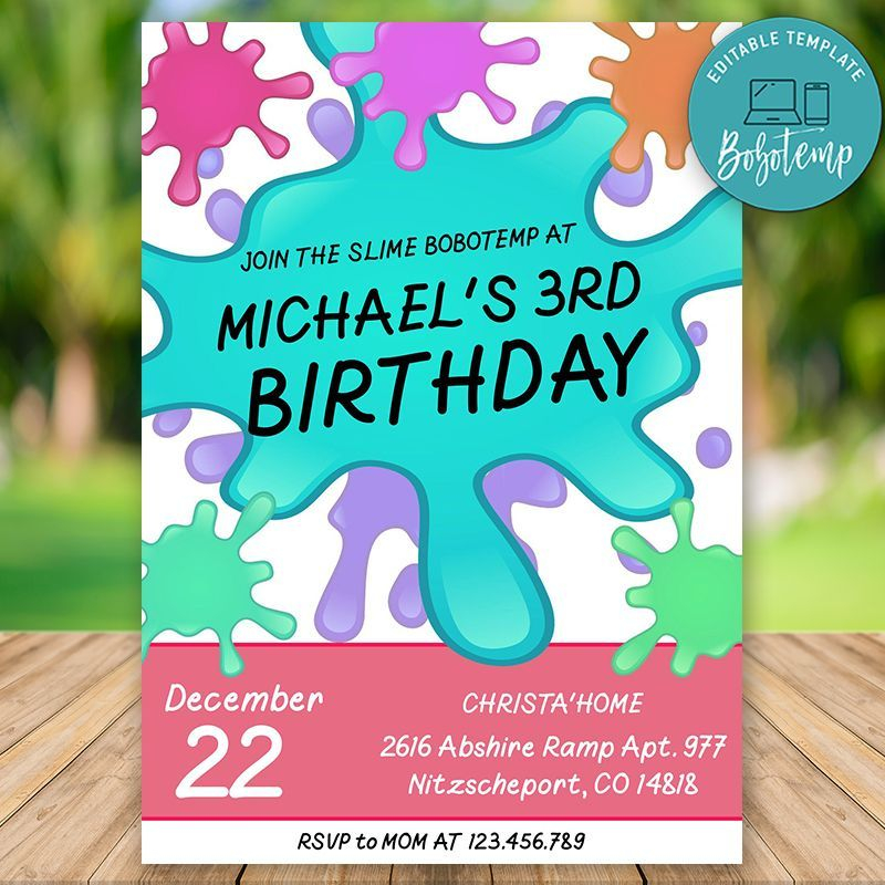 Editable Slime Birthday Invitations Instant Download In 2020 Birthday 