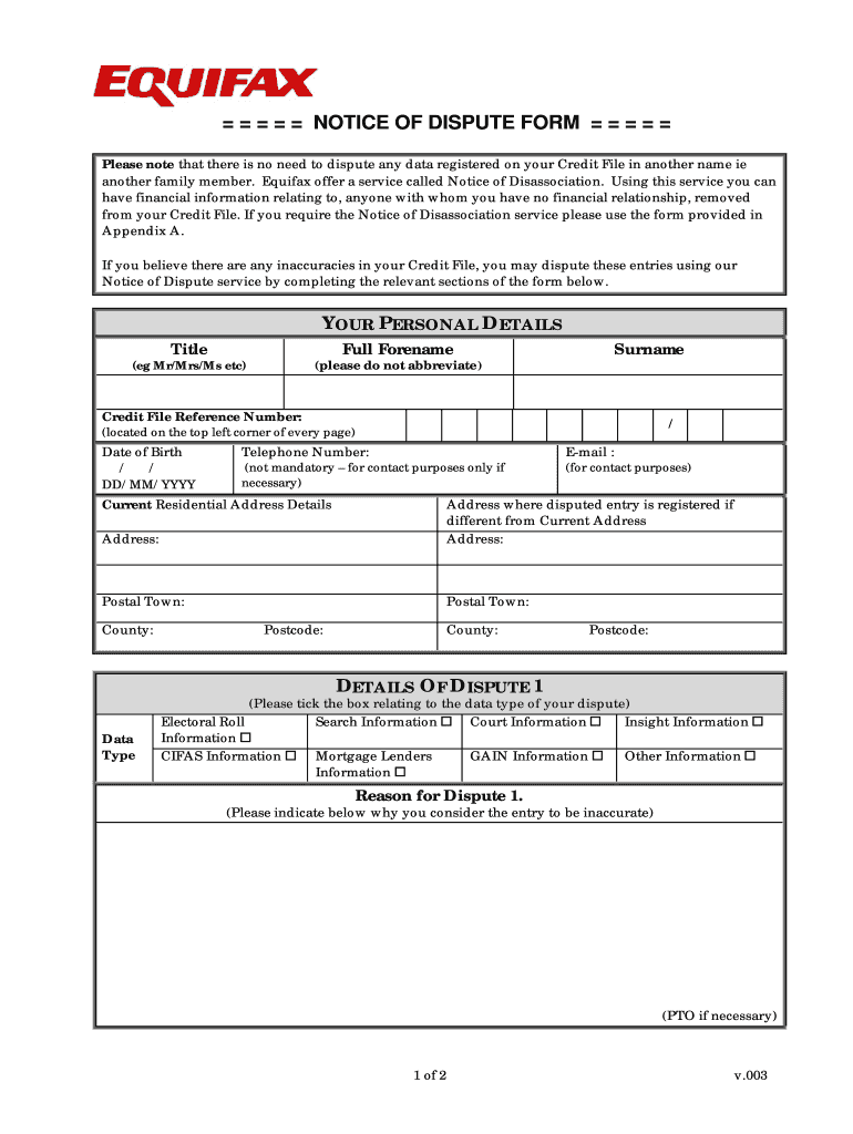 Equifax Dispute Form Fill Online Printable Fillable Blank PdfFiller