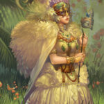 Fantasy Dress Long Hair Beautiful Girl Face Mask Wings Magic