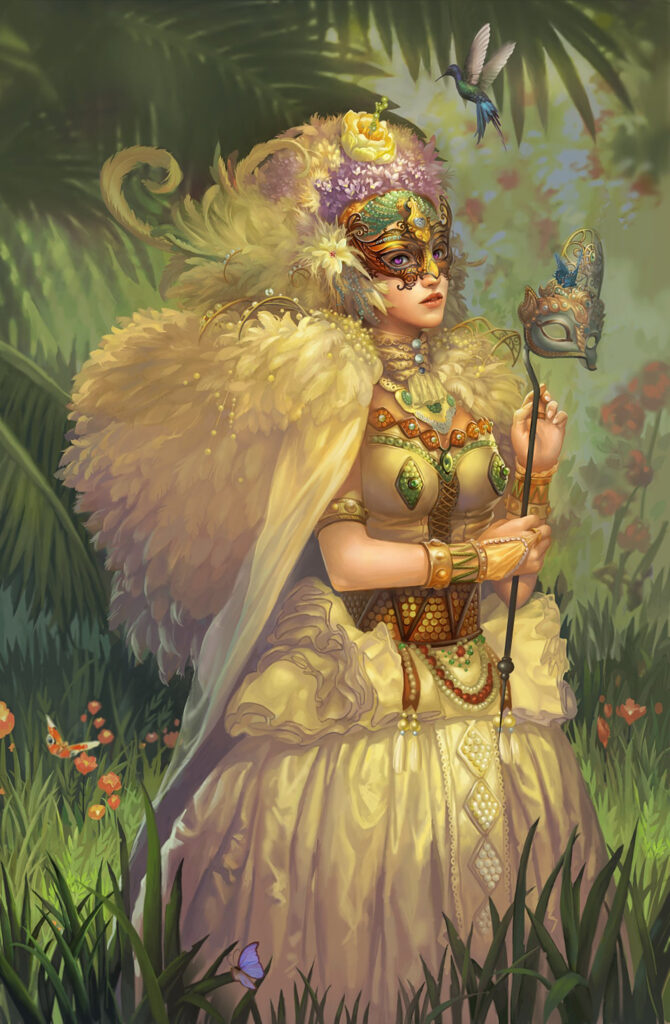 Fantasy Dress Long Hair Beautiful Girl Face Mask Wings Magic 