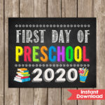 First Day Of Preschool Sign 8x10 INSTANT DOWNLOAD Photo Prop Back To