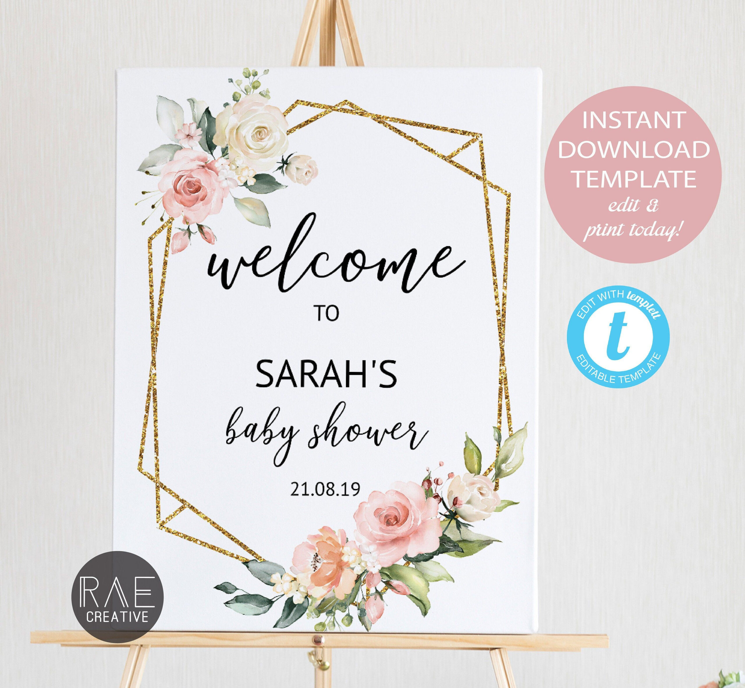 Floral Baby Shower Welcome Sign Editable Template Bridal Shower 