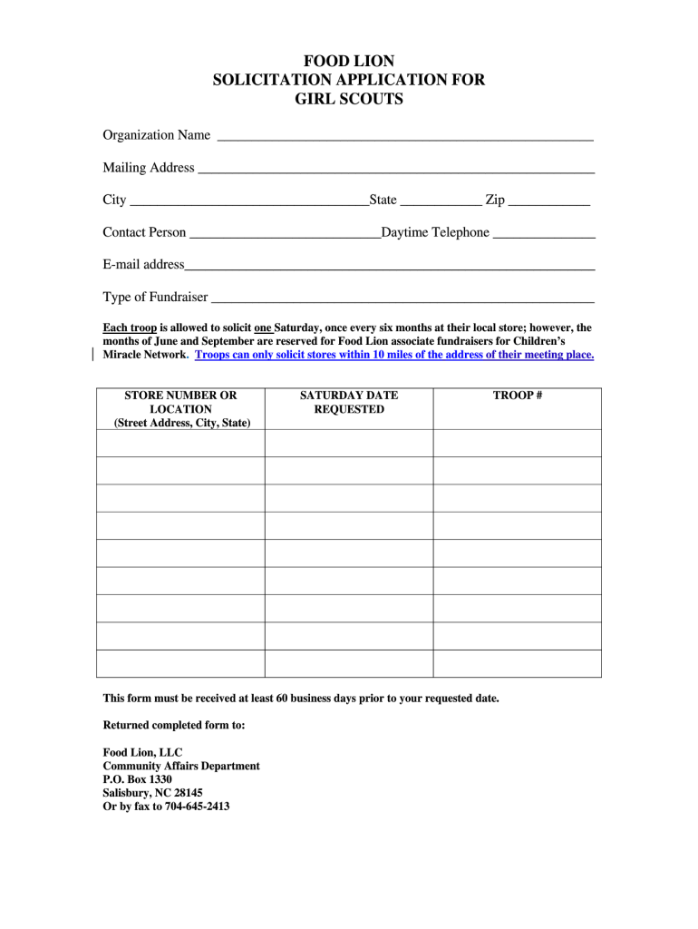 Food Lion Solicitation Application Online Fill Online Printable