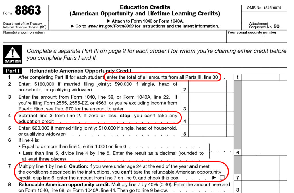 Form 8863 Instructions Information On The Education 1040 Form Printable