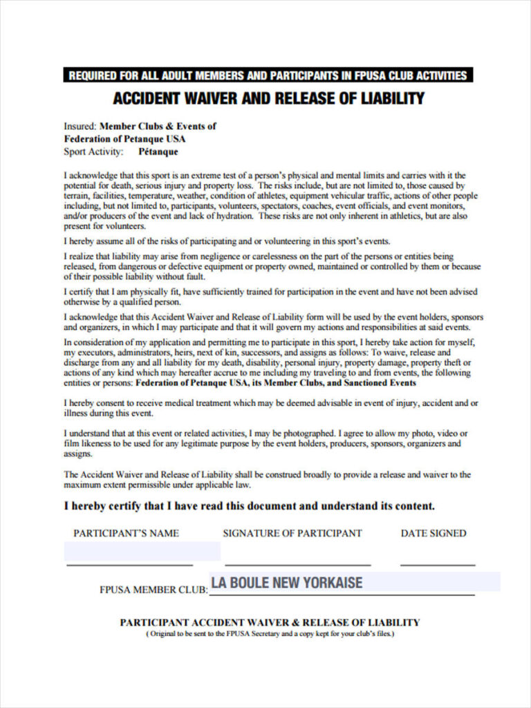 FREE 7 Sample Accident Waiver Forms In MS Word PDF