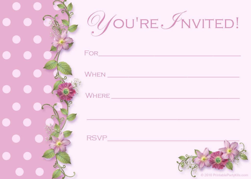 Free Pink Polka Dot Party Invitations Printable Party Kits