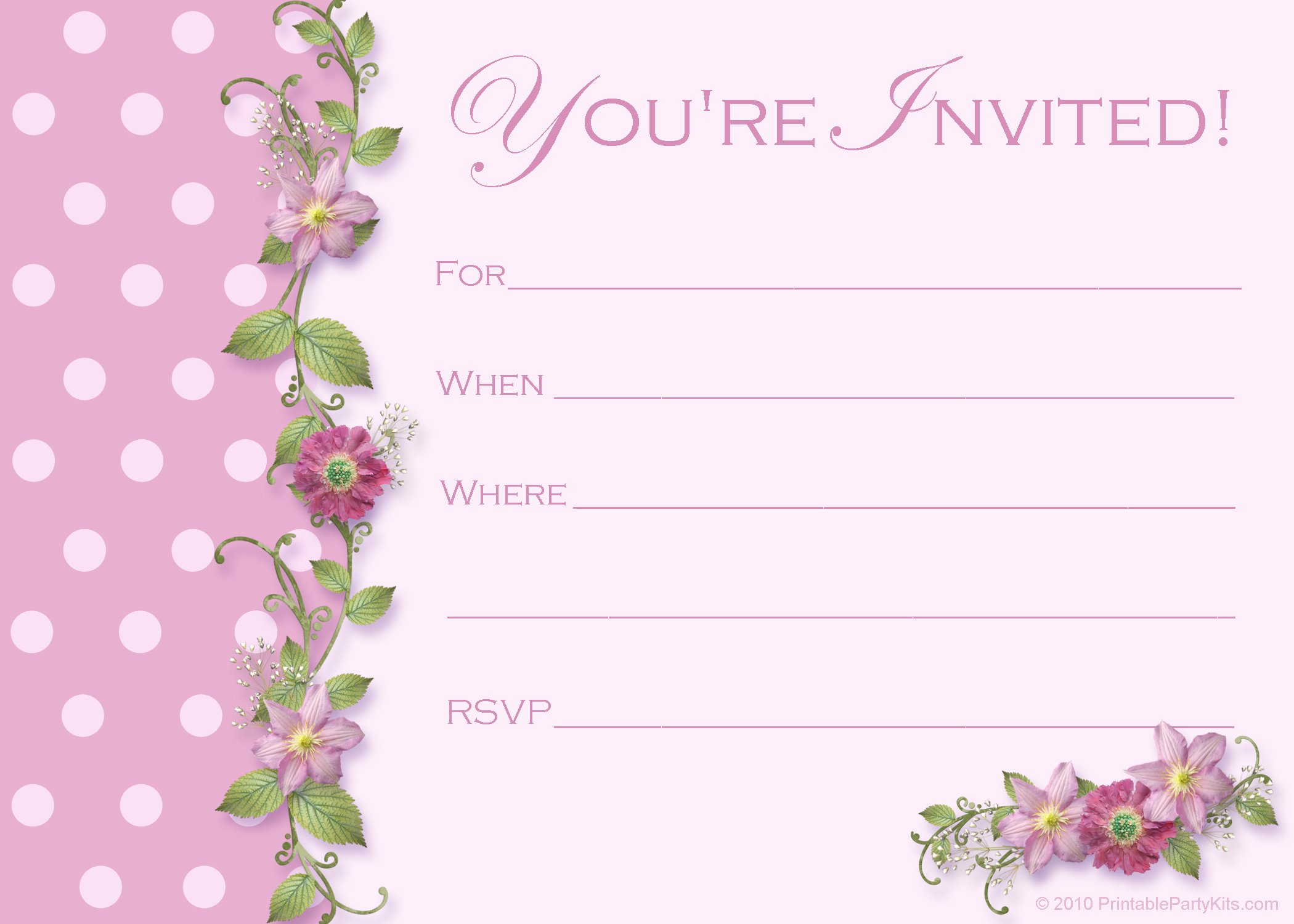 Free Pink Polka Dot Party Invitations Printable Party Kits