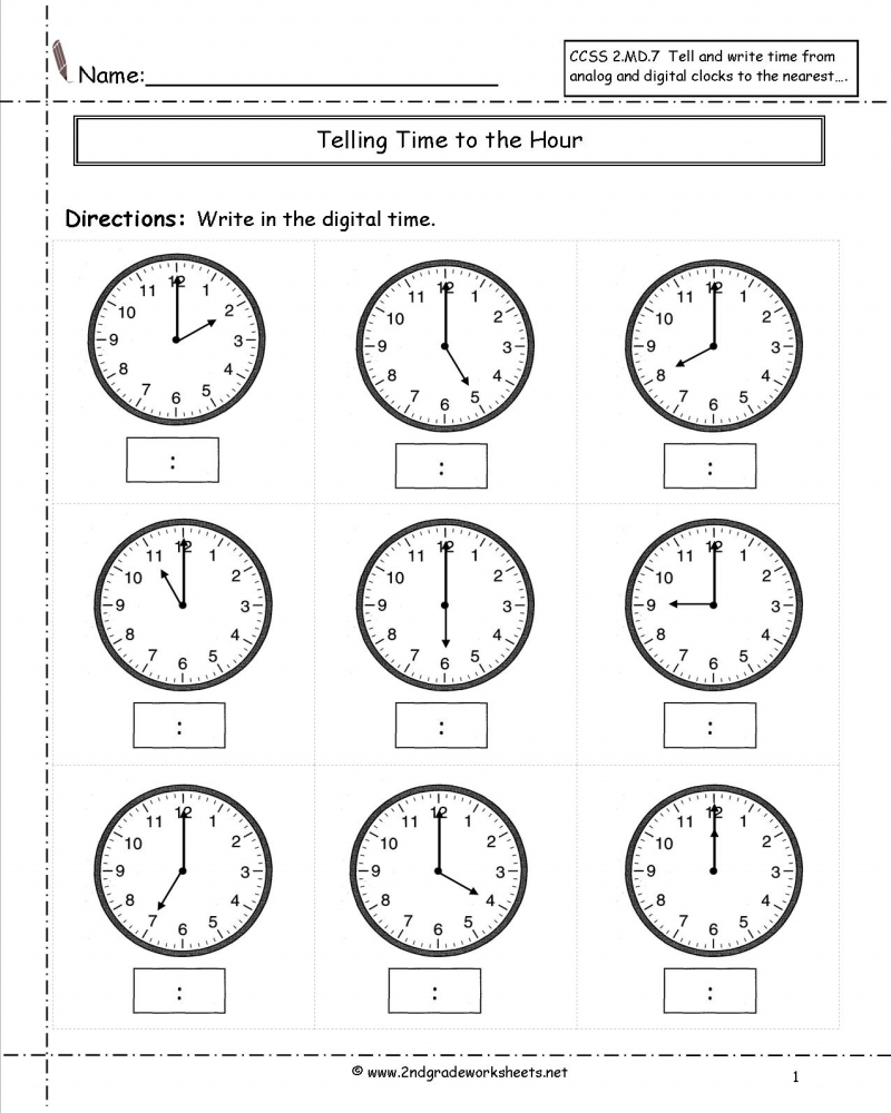 Free Printable 2nd Grade Math Worksheets Telling Time Math Worksheets 