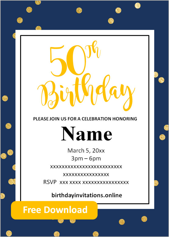 FREE Printable 50th Birthday Invitations Templates Party Invitation