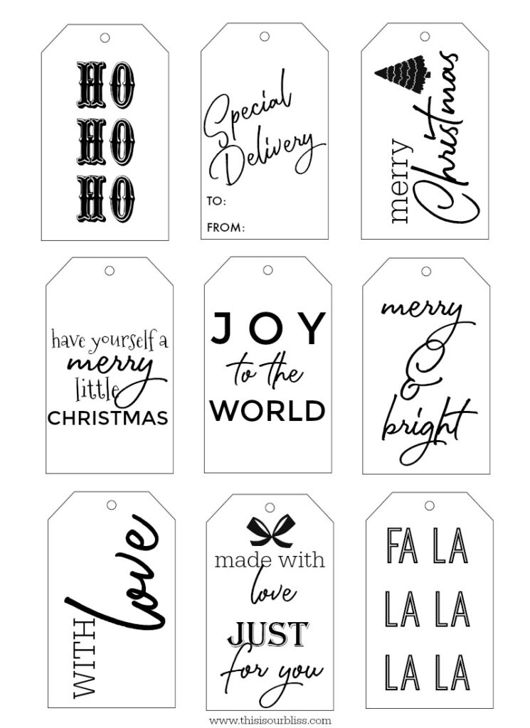 Free Printable Christmas Gift Tags BLACK This Is Our Bliss This Is 