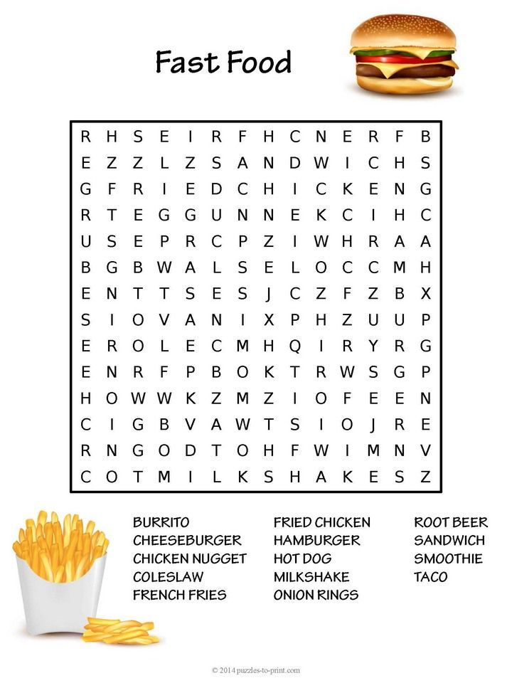 Free Printable Fast Food Word Search Food Words Word Puzzles For