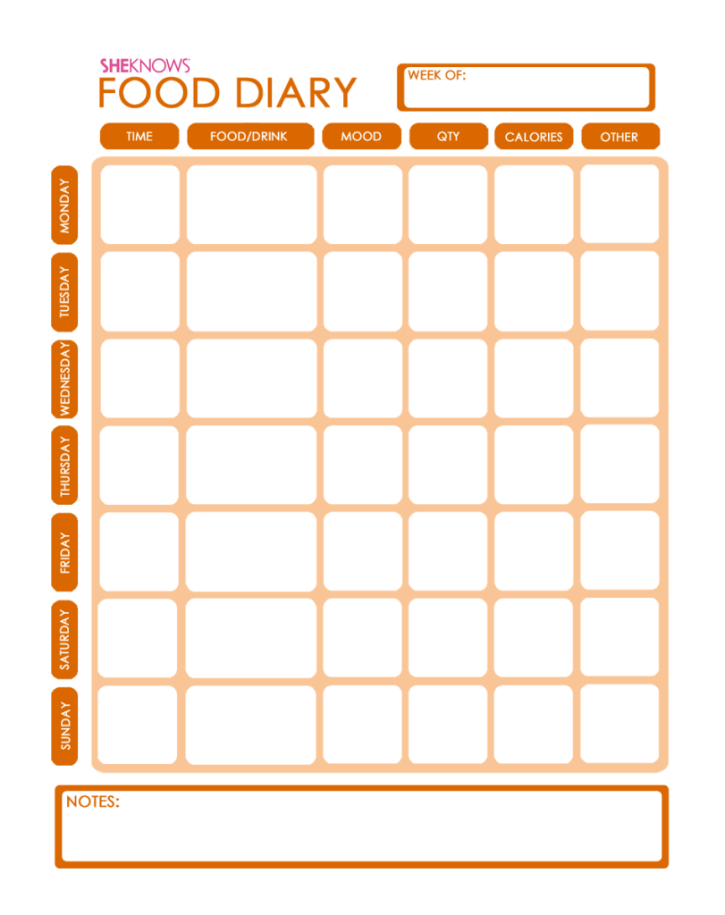 Free Printable Food Diary Template SheKnows