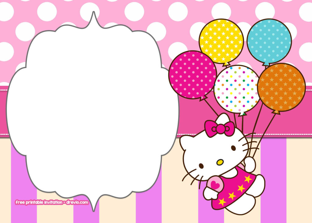 FREE Printable Hello Kitty Pink Polka Dot Invitation Templates 