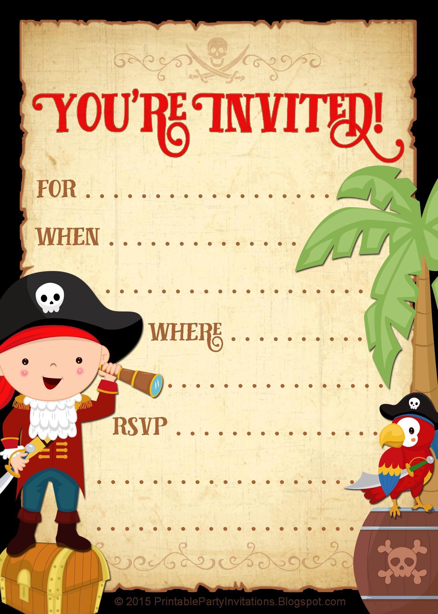 FREE Printable Pirate Party Invitation Pirate Invitations